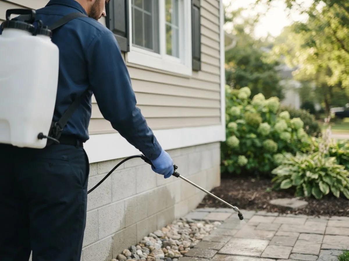 Pest control technician inspecting a home in Lerona, WV